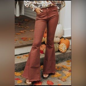 High waist raw hem mid waist flare jeans